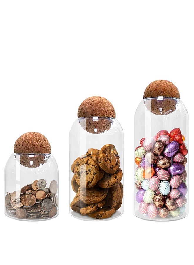 RollsTimi  3-Piece Glass Food Storage Jar With Round Ball Cork Lid Clear 500ml /800ml/ 1200ml - Image 5