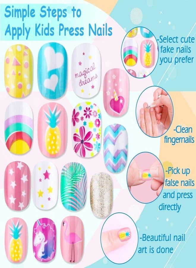 Zusaca Kids Stick on Nails, Kids False Nails Cartoon Press on Fake Nail Tip Children Artificial Nail Tips Kids Pre-glued Fake Nail for Girls Nails Art Decoration - 96 Pcs, Multi Color. - Image 2