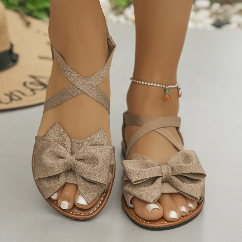 Export Large Size Bow Flats Sandals Women'S Soft Bottom Cloth Elastic Band Beach Sandals Wish Ready Stock - Image 1