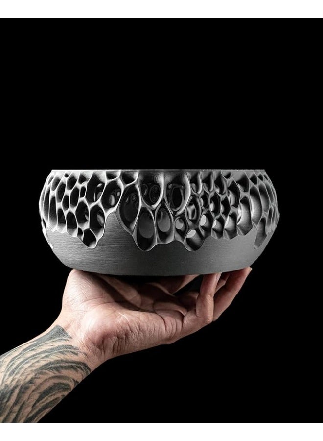 وعاء فيروس مزخرف - وعاء فاكهة بتصميم هندسي مجوف عصري، قطعة مركزية متعددة الأغراض لغرفة المعيشة وطاولة الطعام والمطبخ والمكتب - متوفر بأربعة ألوان (أسود) - Image 3