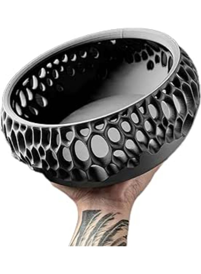 وعاء فيروس مزخرف - وعاء فاكهة بتصميم هندسي مجوف عصري، قطعة مركزية متعددة الأغراض لغرفة المعيشة وطاولة الطعام والمطبخ والمكتب - متوفر بأربعة ألوان (أسود) - Image 1