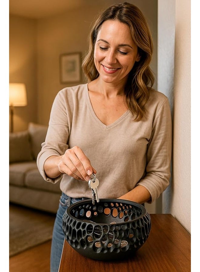 وعاء فيروس مزخرف - وعاء فاكهة بتصميم هندسي مجوف عصري، قطعة مركزية متعددة الأغراض لغرفة المعيشة وطاولة الطعام والمطبخ والمكتب - متوفر بأربعة ألوان (أسود) - Image 4