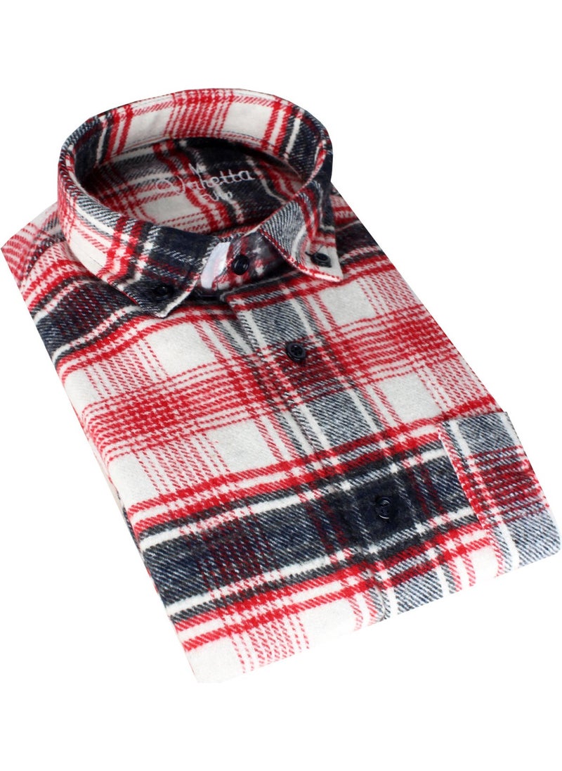 Varetta - Men's Red Thick Winter Classic Wide Cut Lumberjack Shirt with Pockets - Image 1