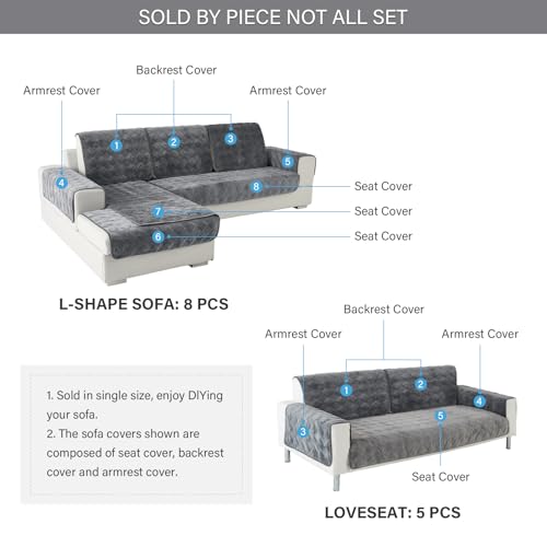 DEEPDREAM Deep Dream Sectional Couch Cover, Couch Cover, 1 Piece Armrest Covers, Backrest Covers, Anti-Slip Armrest Cover for Dogs Cats Recliner Loveseat Sofa L Shaped, 28 x 28 Inch -Dark Grey (1 Piece) - Image 5