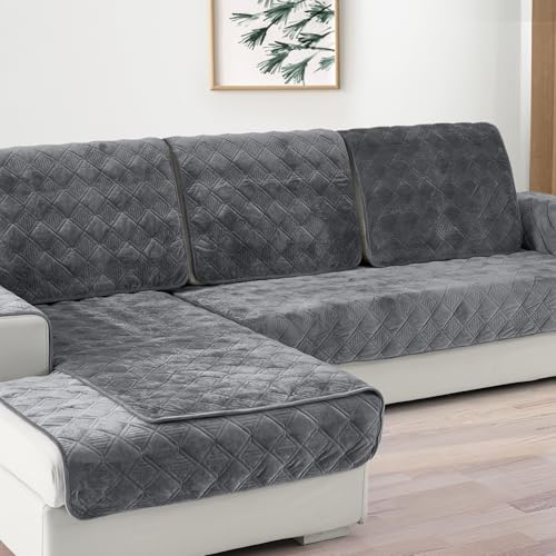 DEEPDREAM Deep Dream Sectional Couch Cover, Couch Cover, 1 Piece Armrest Covers, Backrest Covers, Anti-Slip Armrest Cover for Dogs Cats Recliner Loveseat Sofa L Shaped, 28 x 28 Inch -Dark Grey (1 Piece) - Image 1