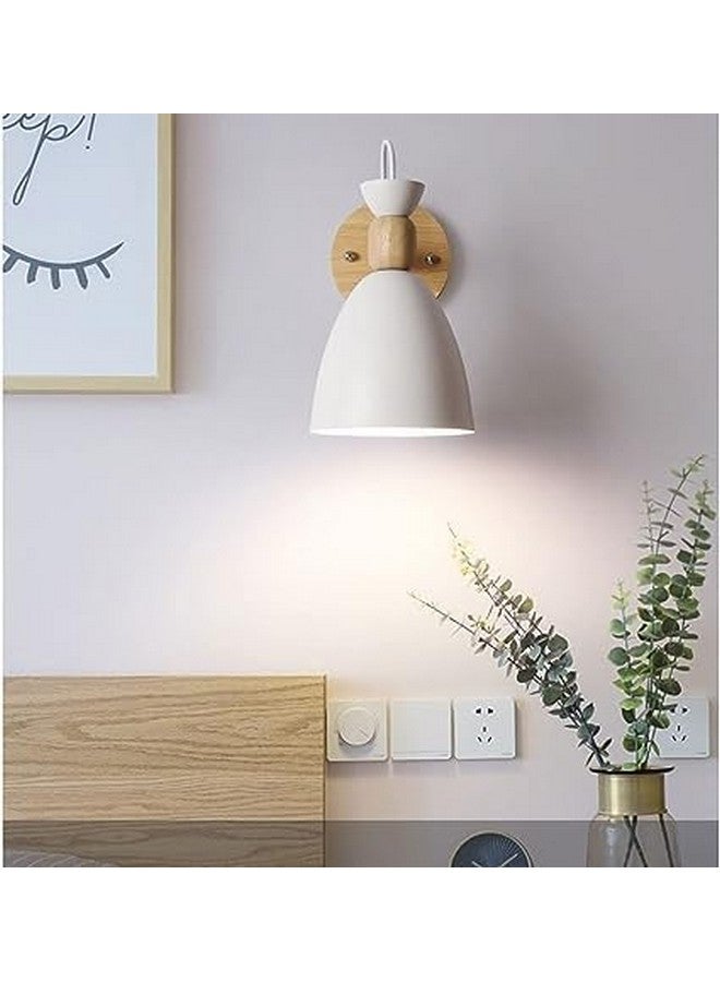 kinis Wall Sconces, Adjustable Macaron Bedside Wall Lamp Wood Wall Mount Light with Bell Head Metal Shade for Living Room Bedside Bedroom Indoor Doorway, White (Pack of 1, Without Bulb) - Image 1