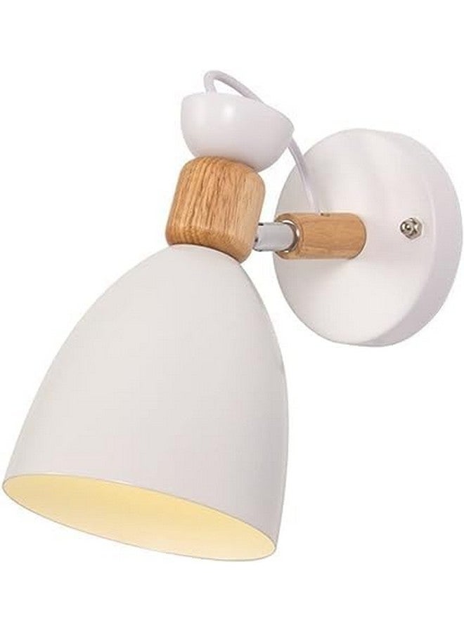 kinis Wall Sconces, Adjustable Macaron Bedside Wall Lamp Wood Wall Mount Light with Bell Head Metal Shade for Living Room Bedside Bedroom Indoor Doorway, White (Pack of 1, Without Bulb) - Image 3