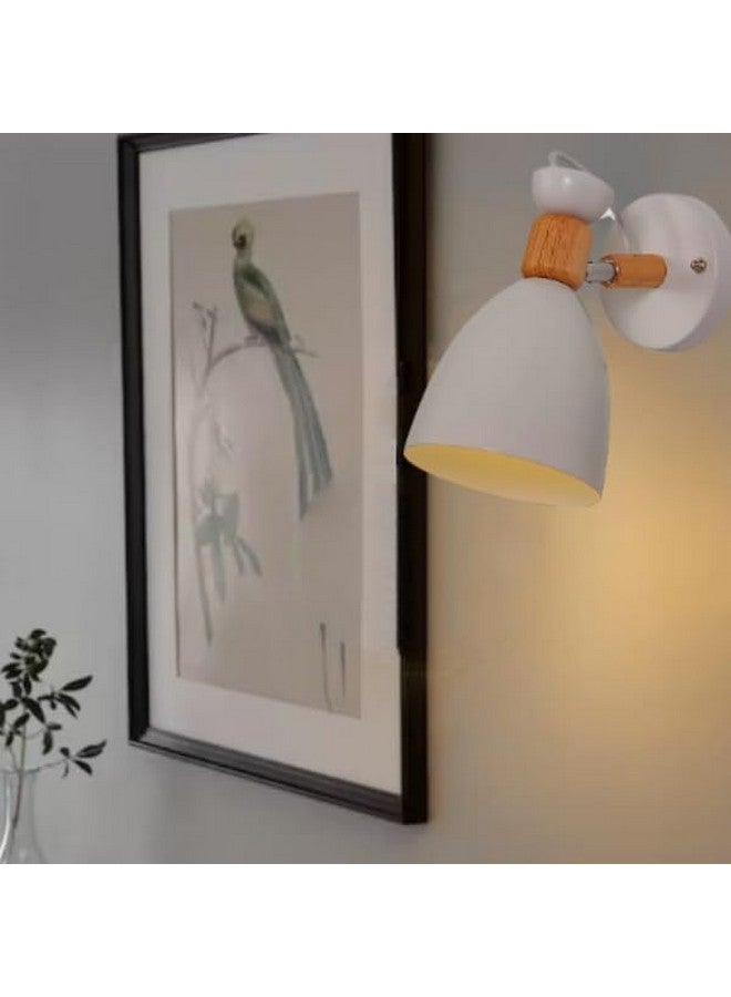 kinis Wall Sconces, Adjustable Macaron Bedside Wall Lamp Wood Wall Mount Light with Bell Head Metal Shade for Living Room Bedside Bedroom Indoor Doorway, White (Pack of 1, Without Bulb) - Image 2