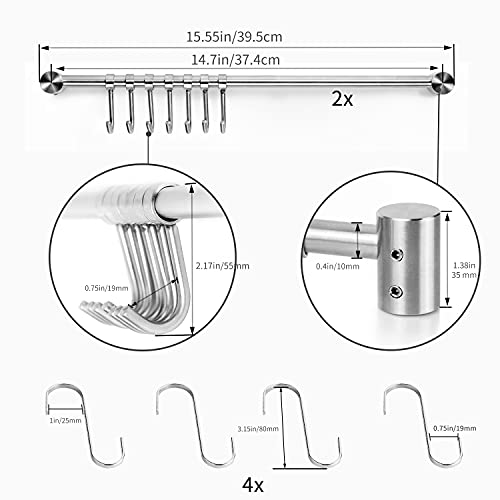 Audmore 15.6 Inch Wall Mounted Pots and Pans Hanging Rack, 304 Stainless Steel, Rust Resistant, Space Saving, Easy Installation, 7 Sliding Hooks, 1 Pack - Image 2