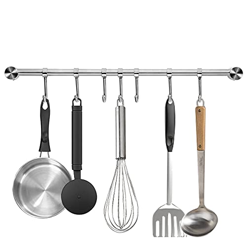 Audmore 15.6 Inch Wall Mounted Pots and Pans Hanging Rack, 304 Stainless Steel, Rust Resistant, Space Saving, Easy Installation, 7 Sliding Hooks, 1 Pack - Image 1