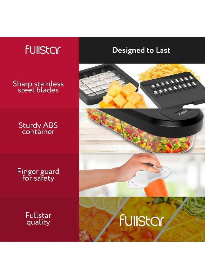 Fullstar مفرمة الخضار فولستار، قاطع مانولين، مبشرة جبن، مفرمة طعام مع حاوية، أدوات مطبخ، أساسيات المنزل 6 في 1 أبيض وأسود - Image 3