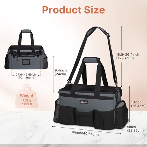 JKAOO Large Wearable Cleaning Caddy BagsCleaning Supplies Storage Bag with Handles and Adjustable Shoulder Strap and Removable Waist StrapsWaterproof Cleaning Bags for HomeCarOffice Gray - Image 3