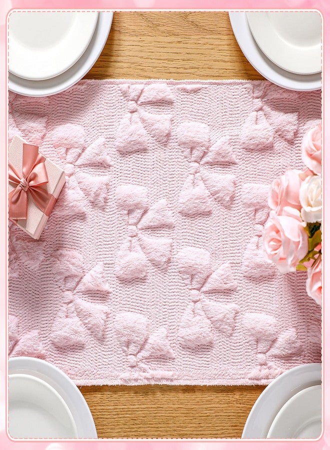 Breling Pink Bow Table Runner Coquette Room Decor Bedside Cute Dresser Scarf Faux Fur Soft Coquette Bow Table Cover for Birthday Baby Shower Party Kitchen Dining Desk Decoration, 12" x 72" - Image 4