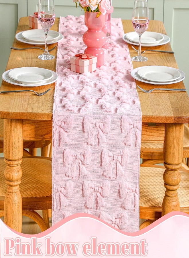 Breling Pink Bow Table Runner Coquette Room Decor Bedside Cute Dresser Scarf Faux Fur Soft Coquette Bow Table Cover for Birthday Baby Shower Party Kitchen Dining Desk Decoration, 12" x 72" - Image 3