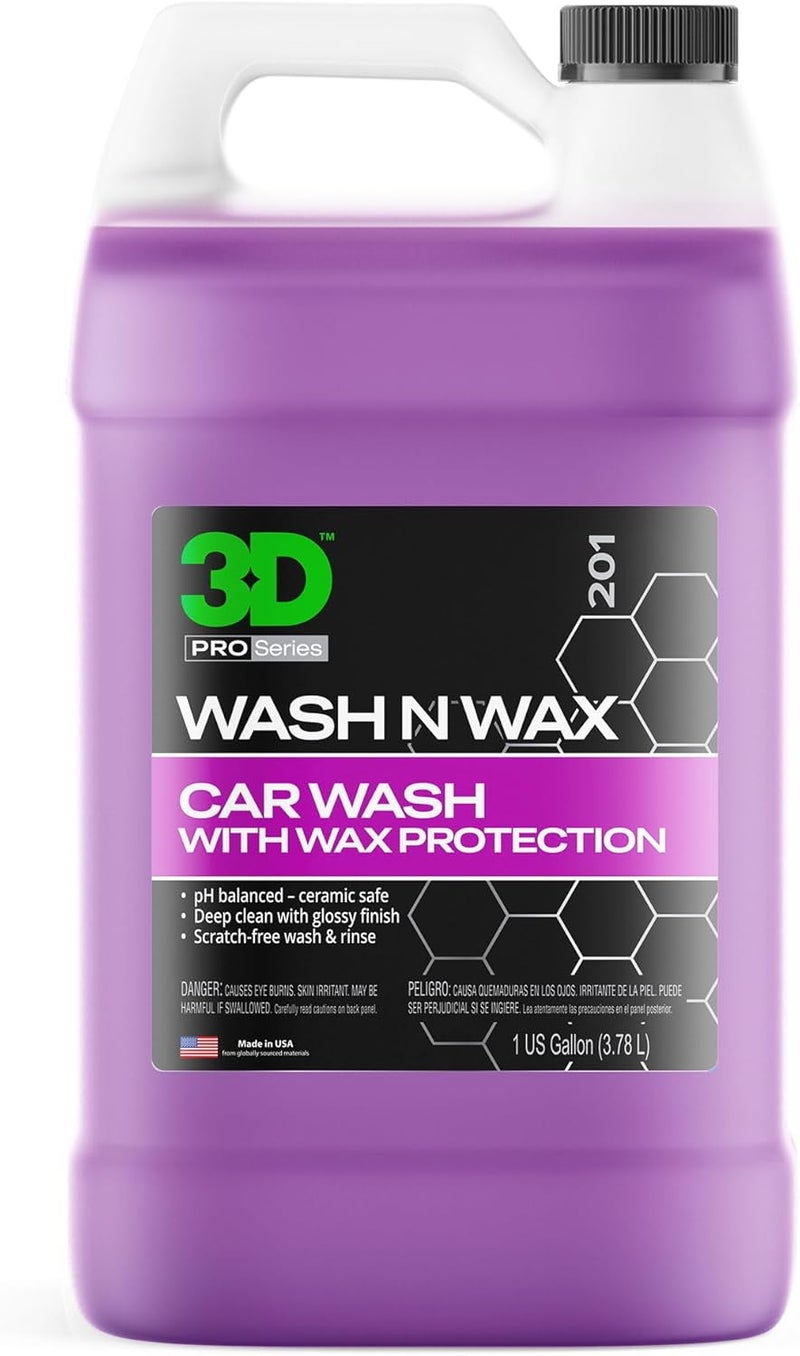 3D صابون غسيل السيارات Wash N Wax - متوازن الحموضة، سهل الشطف، صابون خالي من الخدوش مع حماية الشمع - 1 جالون - Image 1