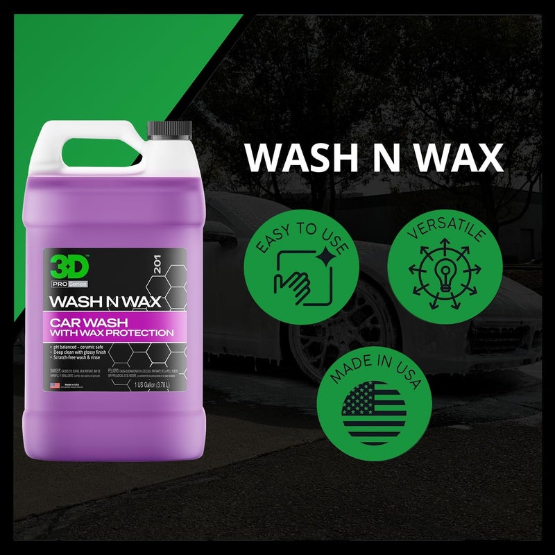 3D صابون غسيل السيارات Wash N Wax - متوازن الحموضة، سهل الشطف، صابون خالي من الخدوش مع حماية الشمع - 1 جالون - Image 4