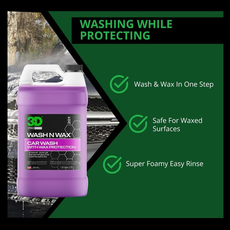 3D صابون غسيل السيارات Wash N Wax - متوازن الحموضة، سهل الشطف، صابون خالي من الخدوش مع حماية الشمع - 1 جالون - Image 2