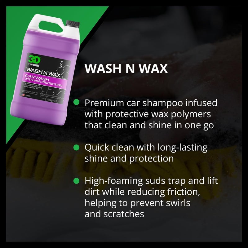 3D صابون غسيل السيارات Wash N Wax - متوازن الحموضة، سهل الشطف، صابون خالي من الخدوش مع حماية الشمع - 1 جالون - Image 3
