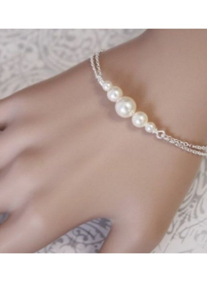 Women's Bracelet Of Off-White Pearls with Silvery Chain