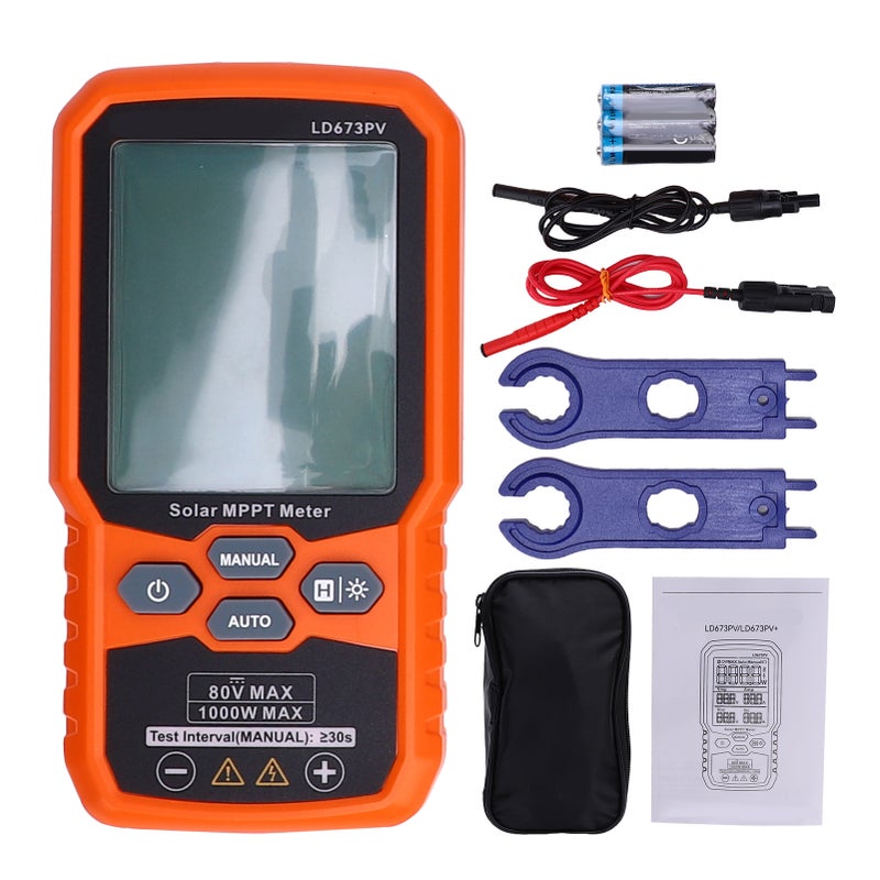 Solar Panel Power Meter Tester, 1000W PV Multimeter with LCD Display, MPPT Tester for Solar Panels – Measures Pmax, Voc, Isc, 12-80V Voltage, 35A Current, Includes Test Cables, Wrenches, Storage Bag - Image 1