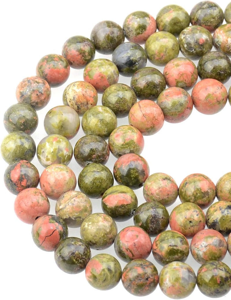 LPBeads 100PCS 8mm Natural Unakite Beads Gemstone Round Loose Beads for Jewelry Making with Crystal Stretch Cord - Image 1