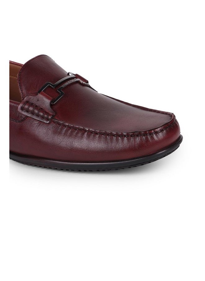 LOUIS PHILIPPE - Louis Philippe Men Maroon Casual Leather Loafers - Image 1