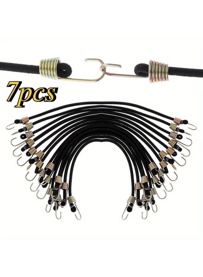 7pcs Black High Elasticity Rubber Bands with Double Metal Hooks Stretchable Straps for Cargo Tarps Bikes Tents - Image 1