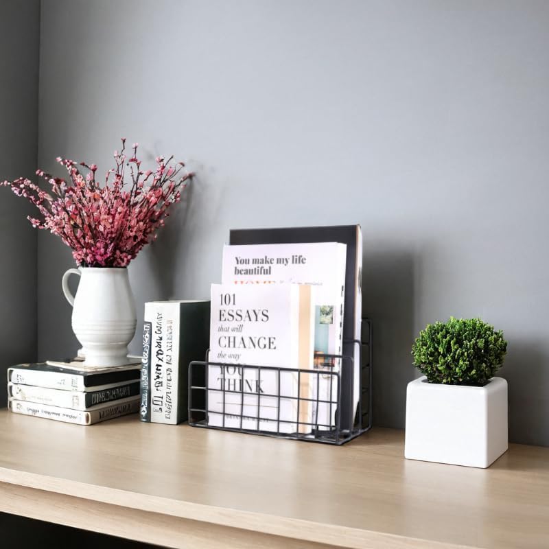 CentraLit منظم حافظة مجلات حديثة للمكتب، حامل مجلات حديث بفتحات 3 للمكتب المنزلي، ديكور تخزين الملفات للمكتب (أسود) - Image 3