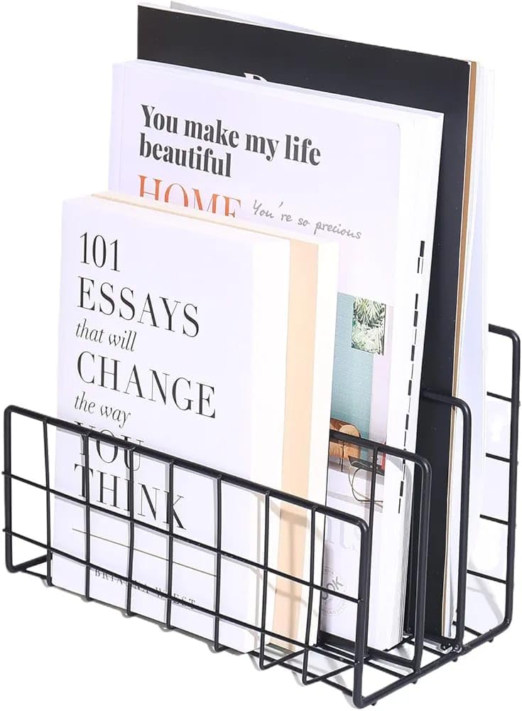 CentraLit منظم حافظة مجلات حديثة للمكتب، حامل مجلات حديث بفتحات 3 للمكتب المنزلي، ديكور تخزين الملفات للمكتب (أسود) - Image 2