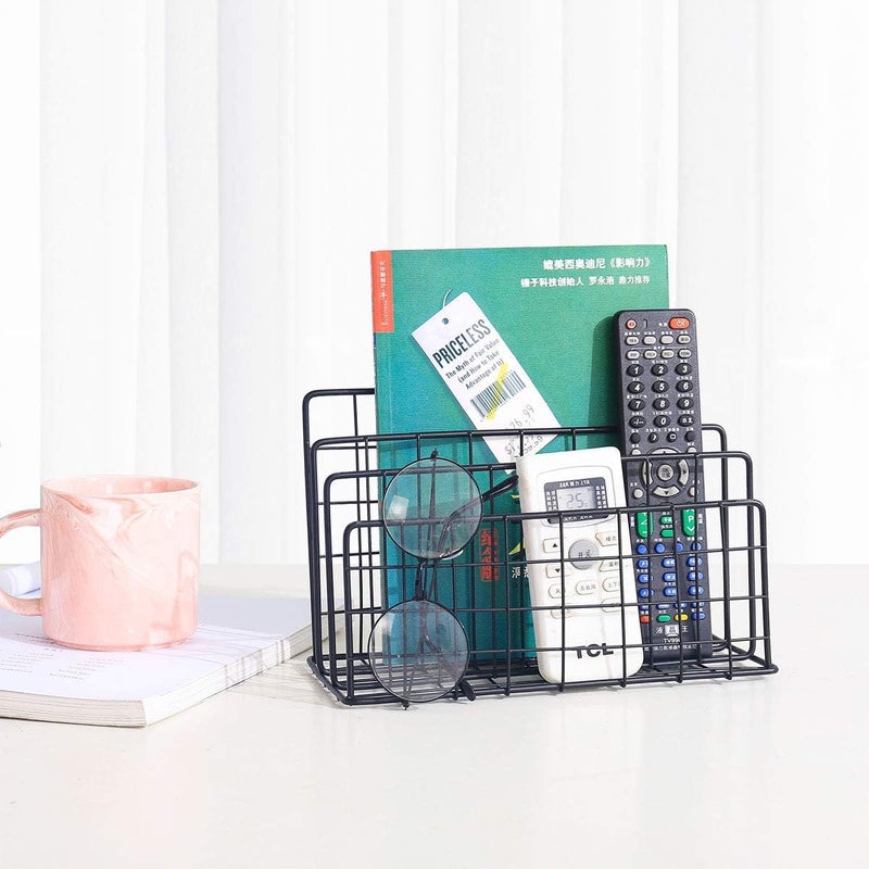 CentraLit منظم حافظة مجلات حديثة للمكتب، حامل مجلات حديث بفتحات 3 للمكتب المنزلي، ديكور تخزين الملفات للمكتب (أسود) - Image 4