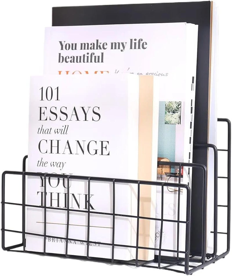 CentraLit منظم حافظة مجلات حديثة للمكتب، حامل مجلات حديث بفتحات 3 للمكتب المنزلي، ديكور تخزين الملفات للمكتب (أسود) - Image 1