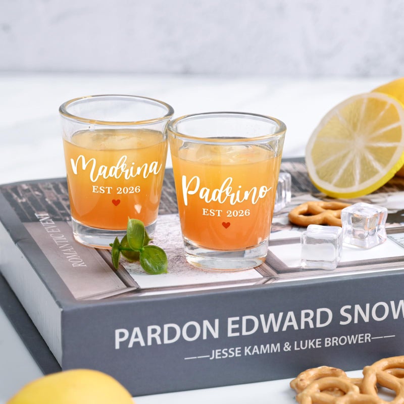 Futtumy Godparents Proposal Gift, 2OZ Padrino Madrina Est 2026 Shot Glasses, Godmother Proposal Gift, Padrinos Madrina Proposal Gifts for Godmother Godfather on Christmas Party Holiday Birthday(2 PCS) - Image 2