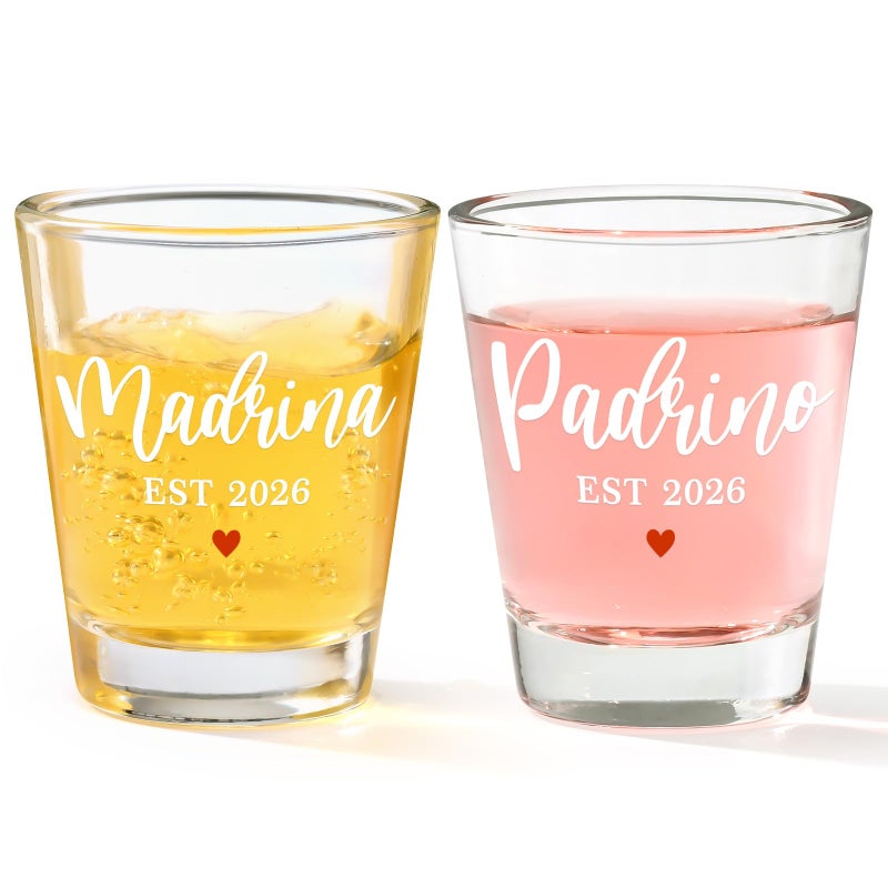 Futtumy Godparents Proposal Gift, 2OZ Padrino Madrina Est 2026 Shot Glasses, Godmother Proposal Gift, Padrinos Madrina Proposal Gifts for Godmother Godfather on Christmas Party Holiday Birthday(2 PCS) - Image 1