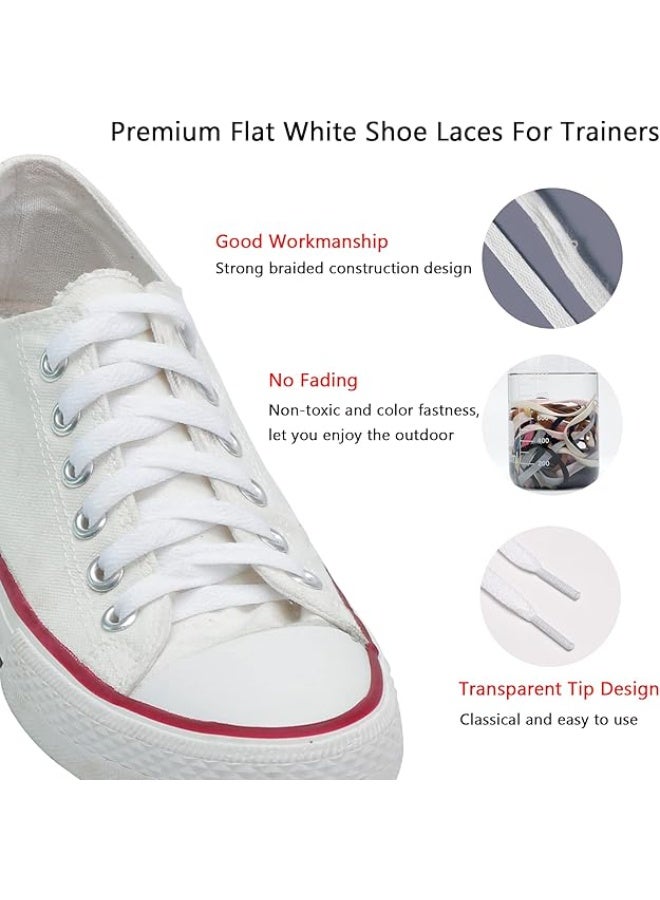 4 أزواج من أربطة الأحذية المسطحة 8 مم للأحذية الرياضية، أربطة للأحذية الرياضية والأحذية الجري وحبال البوت (أبيض) - Image 3