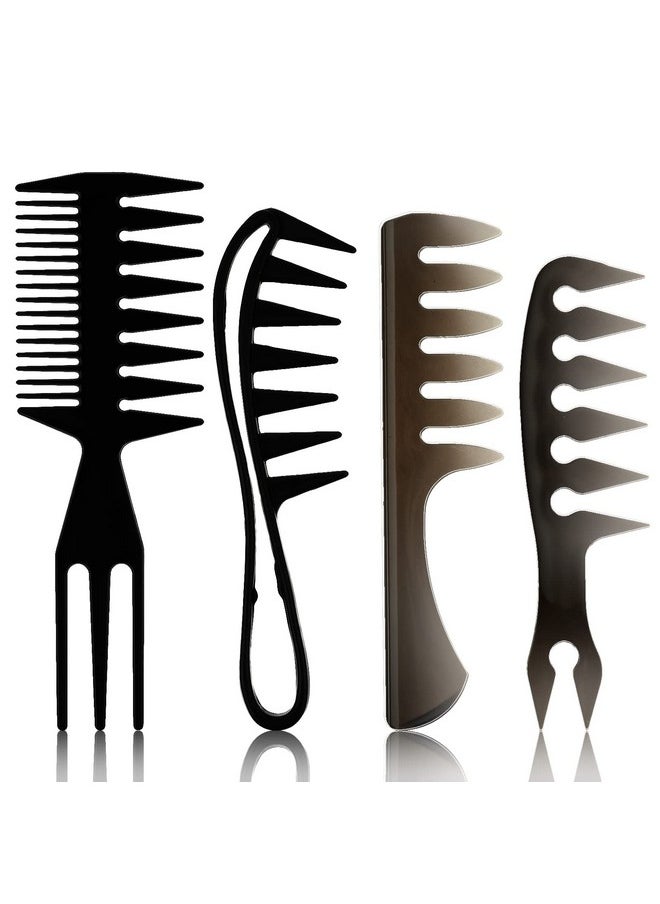 Prasacco 4 Pcs Hair Comb Wide Tooth Comb Styling Comb Double Side Tail Combs Afro Pick Barber Comb Hairstylist Accessories Black 4 Styles  - Image 2