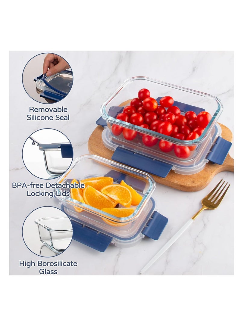 Relex 3 Pack Glass Meal Prep Containers, Glass Storage Containers with Insulation Bag,  Airtight Bento Boxes for Microwave, Oven, Freezer(Blue)  - Image 3