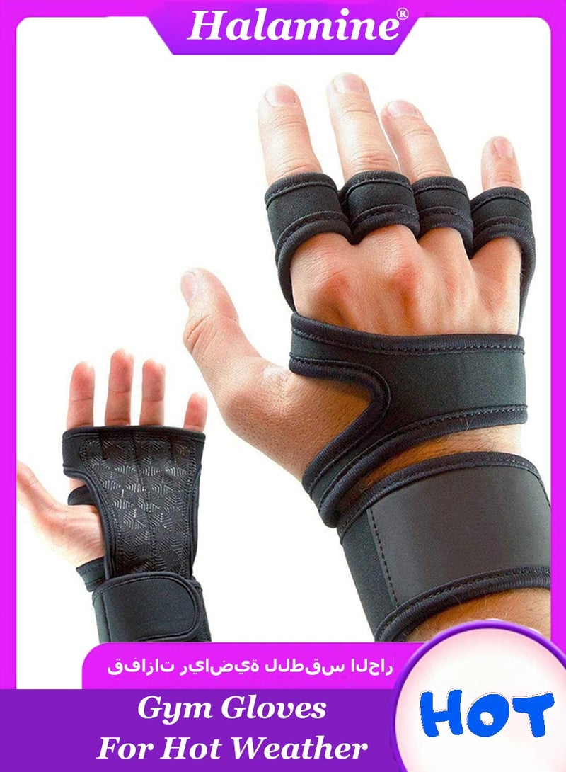 Halamine Gym Gloves For Hot Weather，Gym Gloves for Women,Ventilated Gym Gloves with Wrist Support and Weight Lifting Straps-Multi-Sport Training Gloves for Cycling, Weightlifting (Black) - Image 1