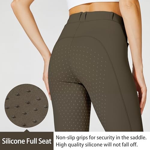 Willit Women's Horse Riding Pants Full Seat Silicone Equestrian Breeches Horseback Schooling Tights Zipper Pockets Brown XS - Image 2