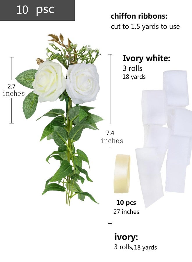 Meldel Wedding Chair Decorations Aisle Floral Artificial Flowers Ivory White Rose Garland with Hanging Ribbions for Ceremony Reception Church Arrangement Party Wedding Decor - Image 5