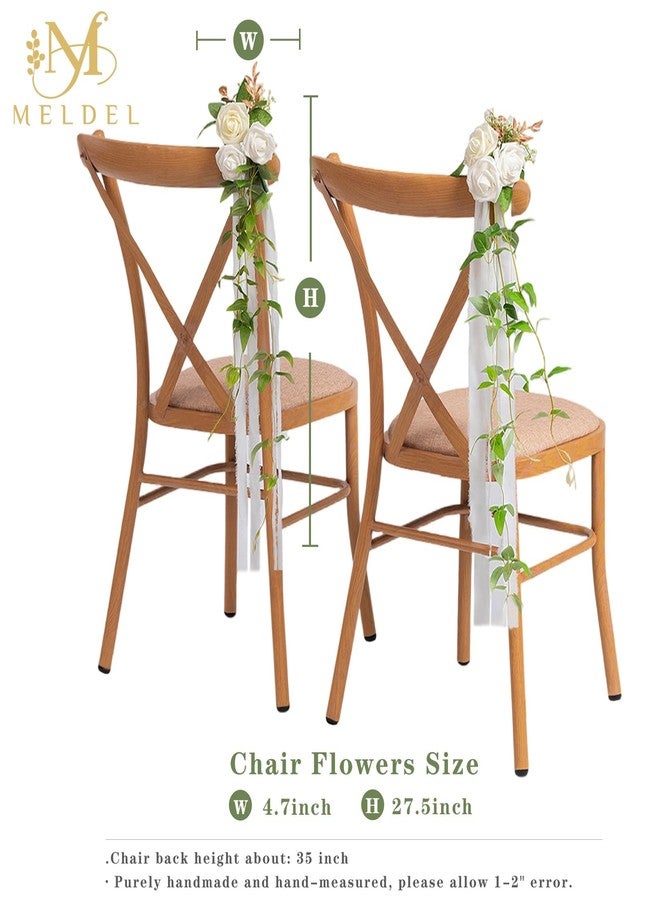 Meldel Wedding Chair Decorations Aisle Floral Artificial Flowers Ivory White Rose Garland with Hanging Ribbions for Ceremony Reception Church Arrangement Party Wedding Decor - Image 3