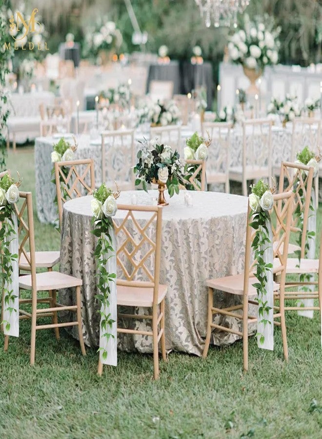 Meldel Wedding Chair Decorations Aisle Floral Artificial Flowers Ivory White Rose Garland with Hanging Ribbions for Ceremony Reception Church Arrangement Party Wedding Decor - Image 2