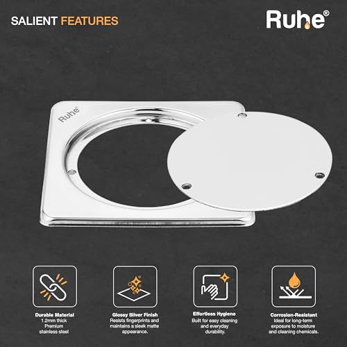 Ruhe® Square Clean Out with Collar Floor Drain (5 x 5 inches) | Stainless Steel Square Clean Out Jali | (Pack of 4) - Image 5