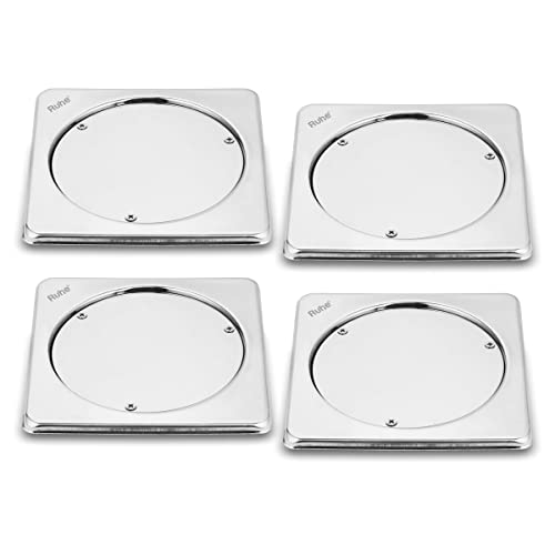 Ruhe® Square Clean Out with Collar Floor Drain (5 x 5 inches) | Stainless Steel Square Clean Out Jali | (Pack of 4) - Image 1