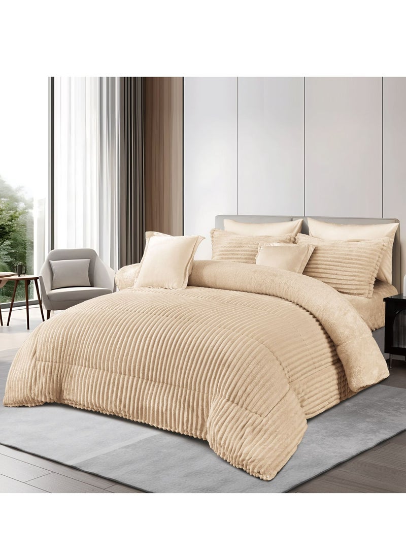 Ming Li Winter double bedspread with geometric design made of soft fur, consisting of 8 pieces (1 bedspread + 1 fitted sheet + 4 pillowcases + 2 square pillowcases). Bedspread size: 230X250 cm - Image 1