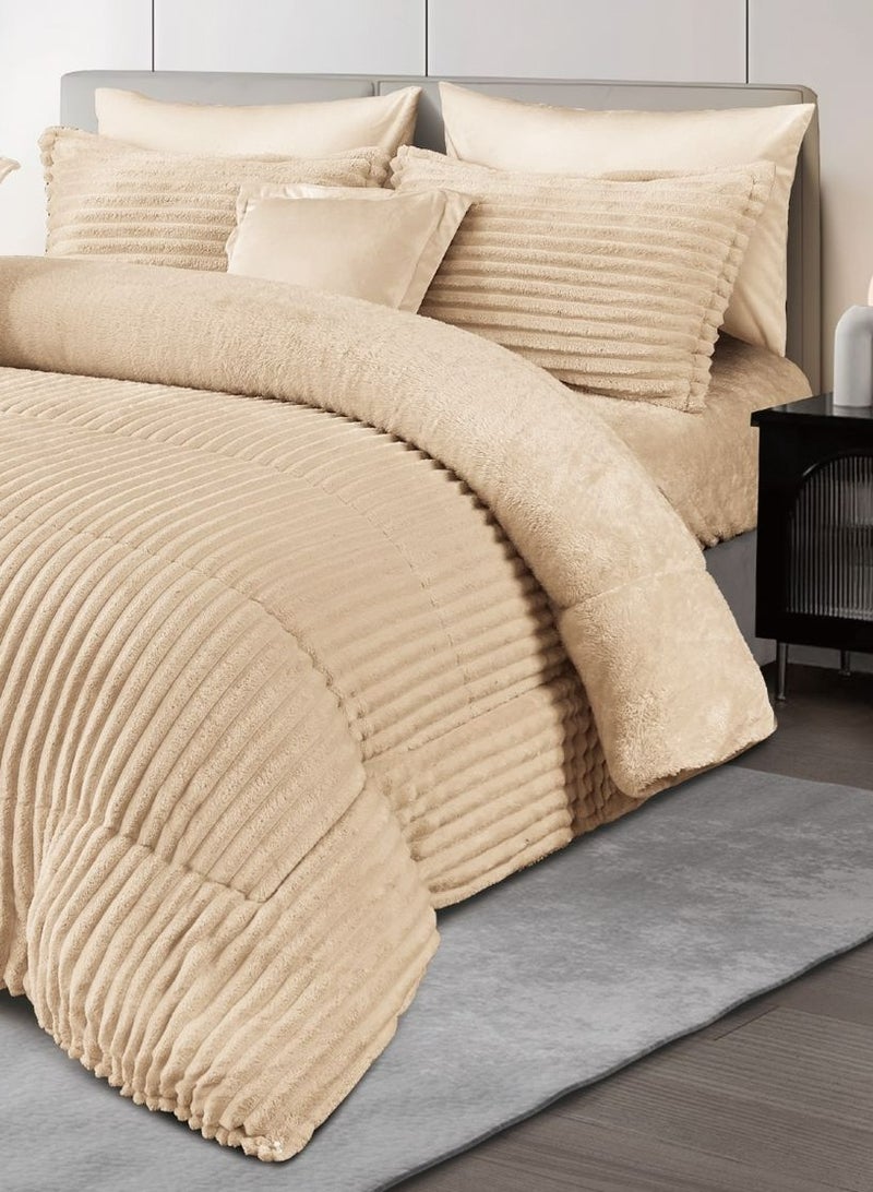 Ming Li Winter double bedspread with geometric design made of soft fur, consisting of 8 pieces (1 bedspread + 1 fitted sheet + 4 pillowcases + 2 square pillowcases). Bedspread size: 230X250 cm - Image 2