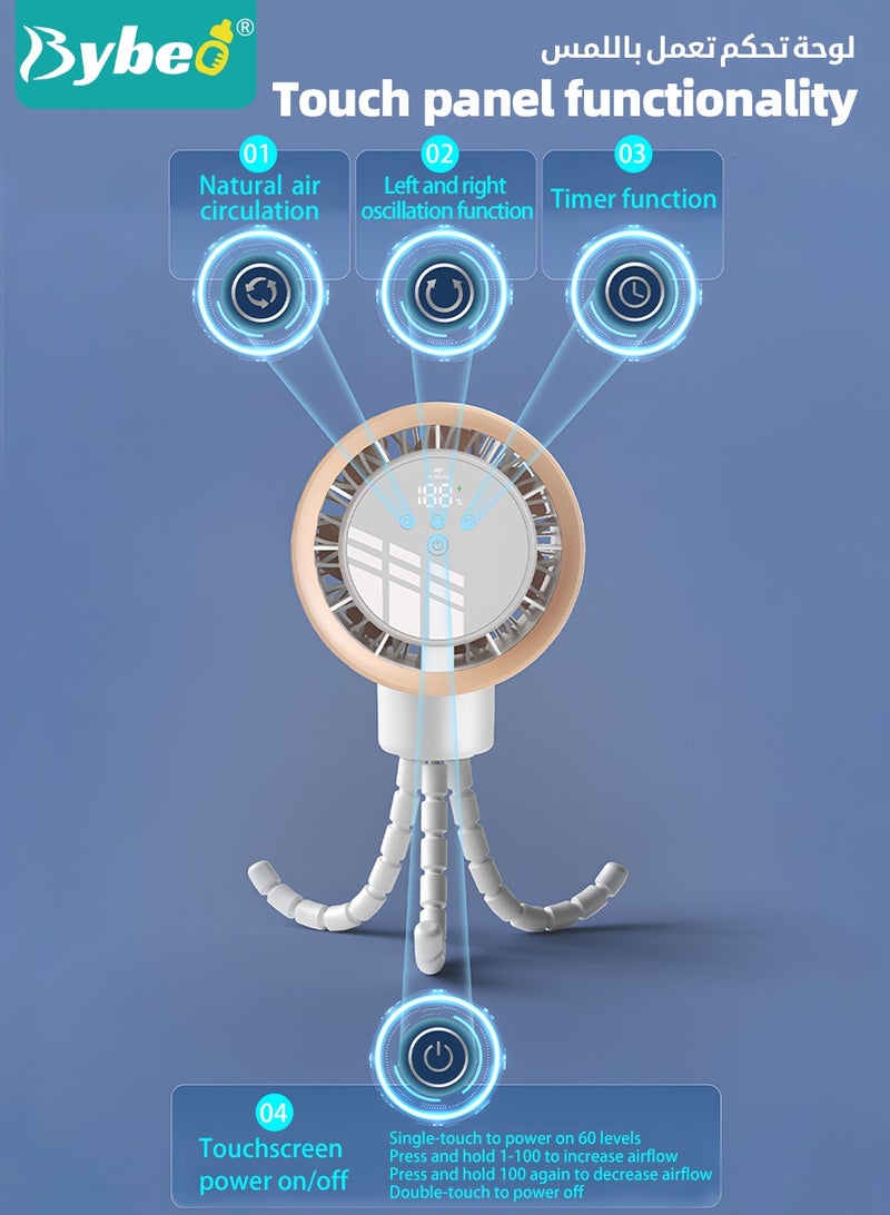 بيبو مروحة أطفال قابلة للتثبيت، مروحة محمولة للأطفال، 100 خيار سرعة قابلة لإعادة الشحن عبر USB، مروحة صغيرة هادئة بزاوية دوران 120°، مناسبة للمقعد المتنقل، المكتب، التخييم، يدوية أو معلقّة. - Image 5