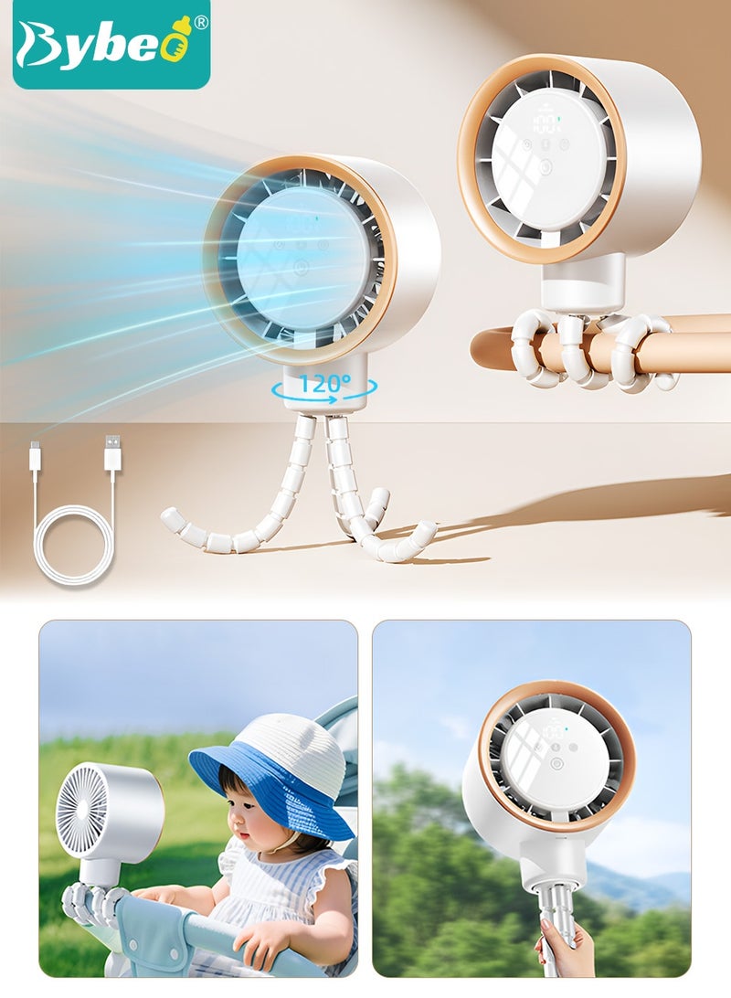 بيبو مروحة أطفال قابلة للتثبيت، مروحة محمولة للأطفال، 100 خيار سرعة قابلة لإعادة الشحن عبر USB، مروحة صغيرة هادئة بزاوية دوران 120°، مناسبة للمقعد المتنقل، المكتب، التخييم، يدوية أو معلقّة. - Image 1
