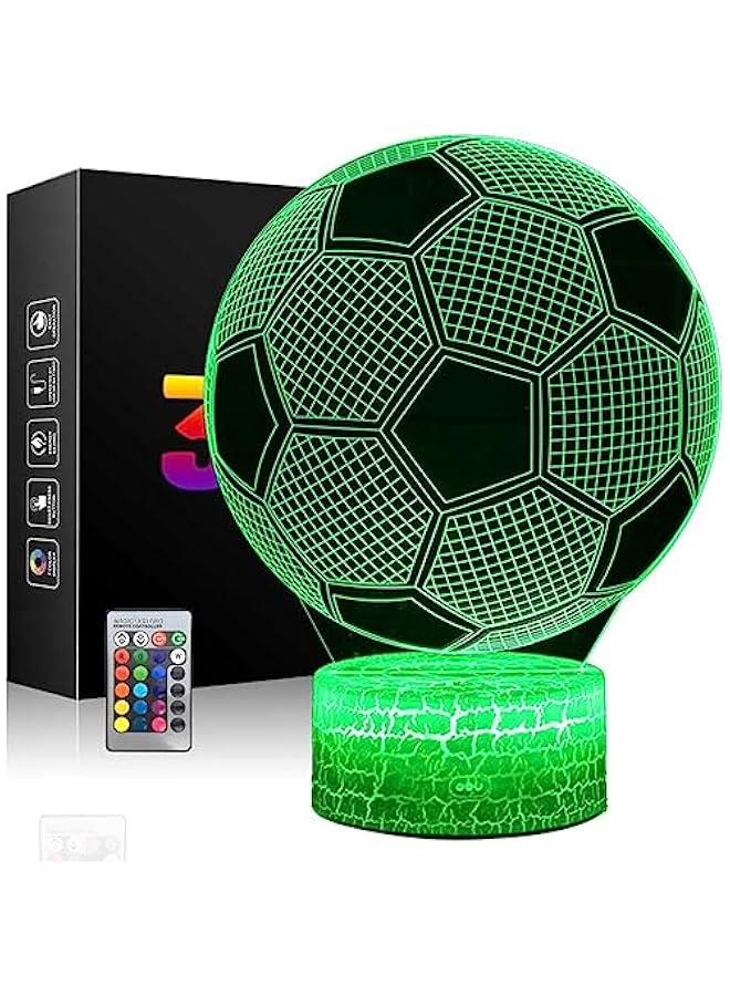 Soccer Night Light for Kids, 3D Illusion Night Lamp, 16 Colors Changing with Remote and Touch Control, Bedro Decorations Bedside Lamp, Desk Optical Illusion Lamps, Birthday Gifts for Boys Girls - Image 1