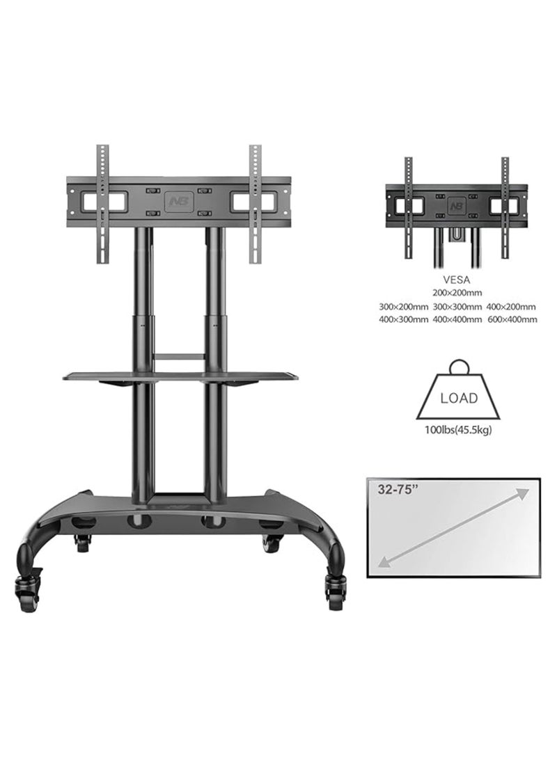 NB ERGONOMIC Mobile TV Stand with Wheels for 32" - 75" Inch LCD LED OLED Plasma Flat Panel Screens up to 45.5kgs / 100lbs, VESA 600x400mm, Portable TV Stand with Height Adjustment, Black | AVA1500-60-1  - Image 5