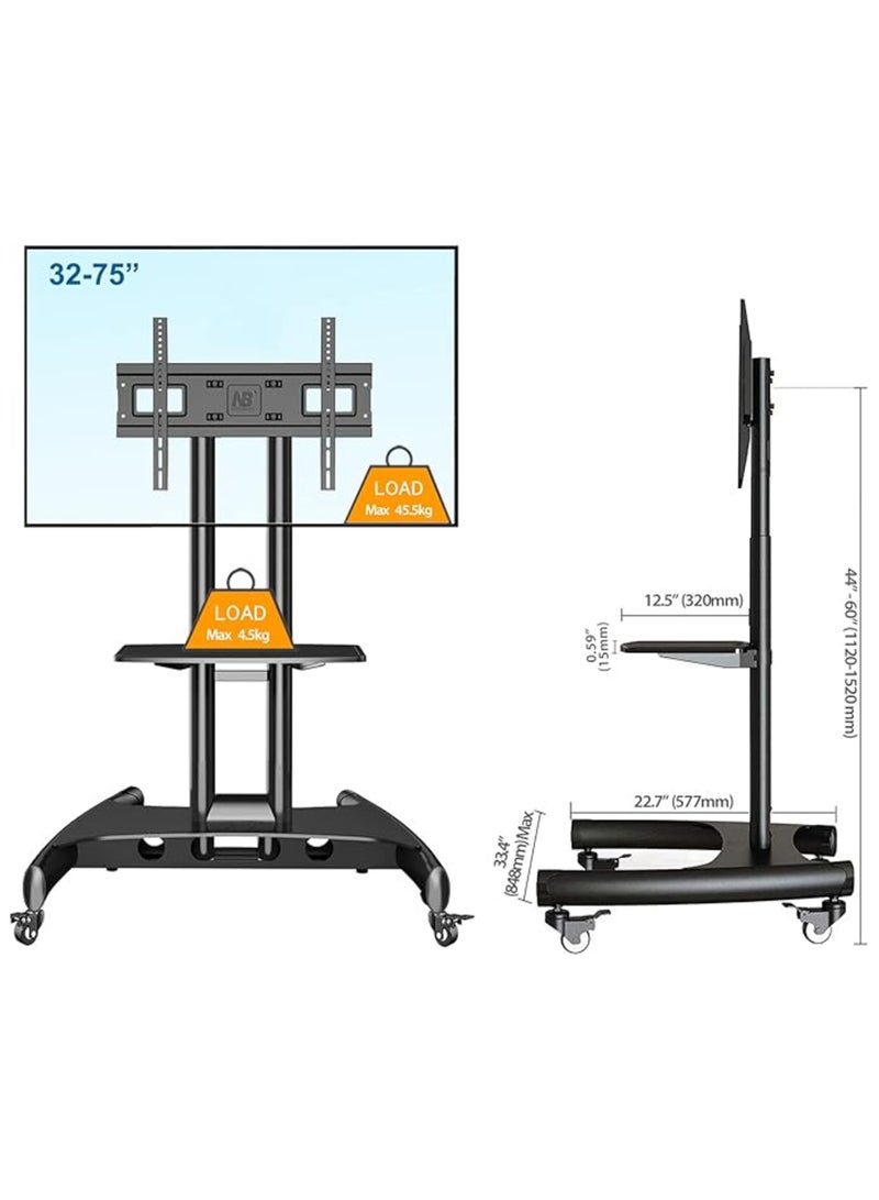 NB ERGONOMIC Mobile TV Stand with Wheels for 32" - 75" Inch LCD LED OLED Plasma Flat Panel Screens up to 45.5kgs / 100lbs, VESA 600x400mm, Portable TV Stand with Height Adjustment, Black | AVA1500-60-1  - Image 4
